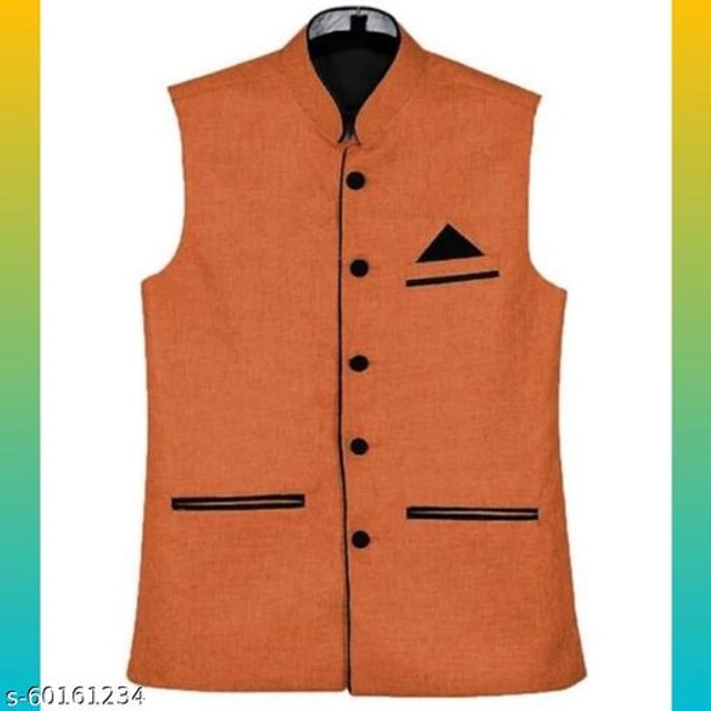 Jute Cotton Ethnic Jacket for Men (Tan, M)