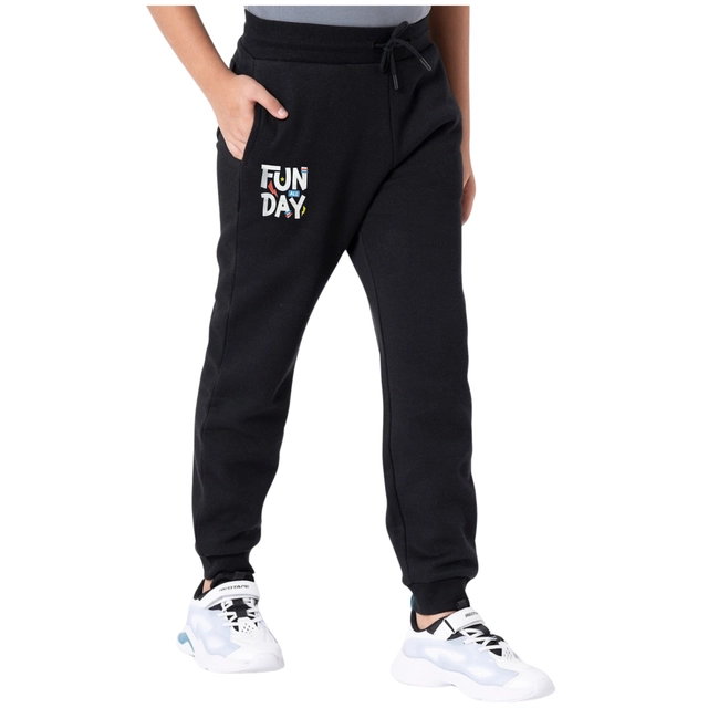 Cotton Blend Regular Fit Trackpants for Boys & Girls (Black, 2-3 Years)