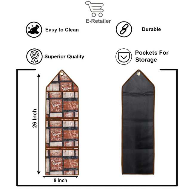 E-Retailer PVC Wall Hanging Storage Organizer With 3 Utility Pockets (Brown, 26x9 Inches) (E-71)