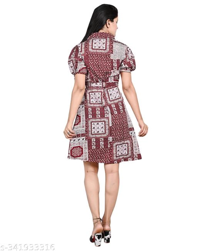 Crape Dress for Women (Maroon, S)