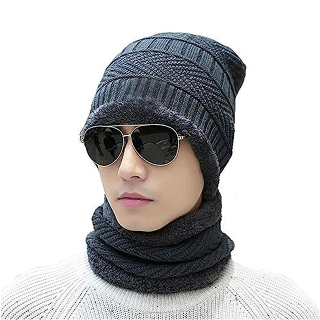 Woolen Cap with Neck Warmer for Men (Grey)