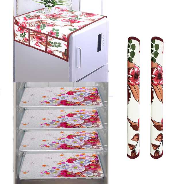WISHLAND 1 Pc Fridge Cover for Top with 6 Pockets, 2 Handle Cover, 4 Fridge Mats (Set of 7, 21X39 inch) (A-612)