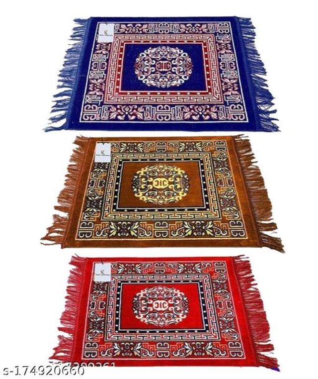 Cotton Pooja Mat (Multicolor, 19x19 inches) (Pack of 3)