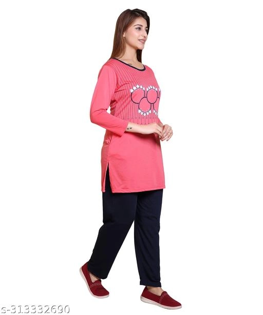 Woolen Nightsuit for Women (Pink, XXL)