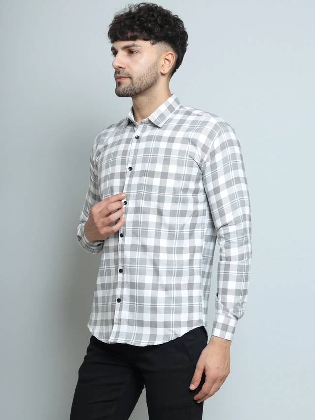 Full Sleeves Checked Shirt for Men (Grey, M)