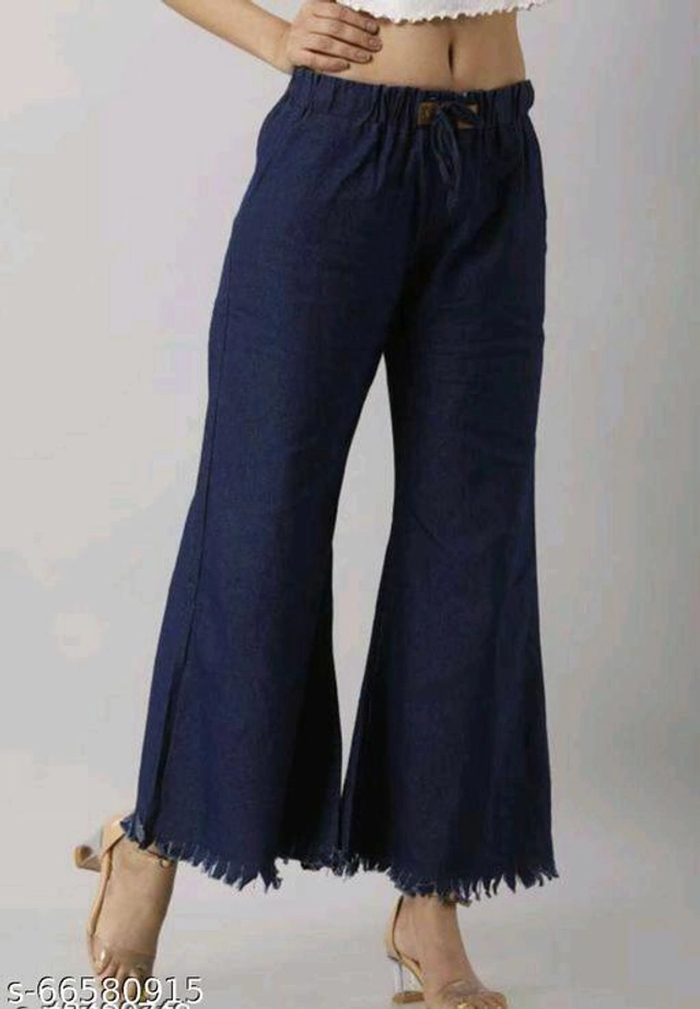 Denim Solid Palazzo for Women (Navy Blue, 28)