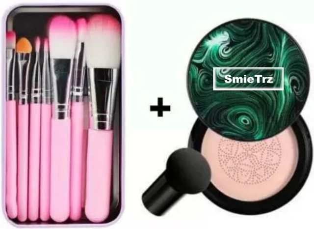 Combo of 7 Pcs Makeup Brushes & SmieTrz Liquid Foundation (Set of 2)