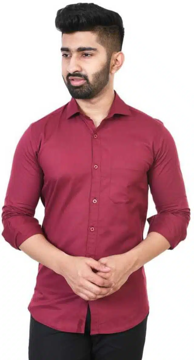 Men's Solid Full Sleeves Shirt (Maroon, M)