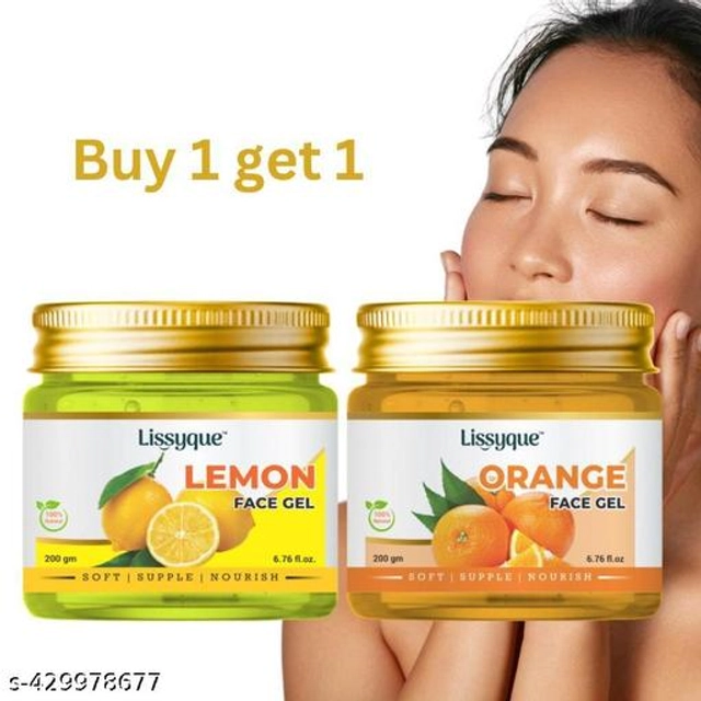  Lissyque Lemon & Orange Face Gel, Face And Hair, Ideal For Acne Scars, Dark Circle, Moisturising, Soothing, Multipurpose Gel - 200 gram ( Buy One Get One )