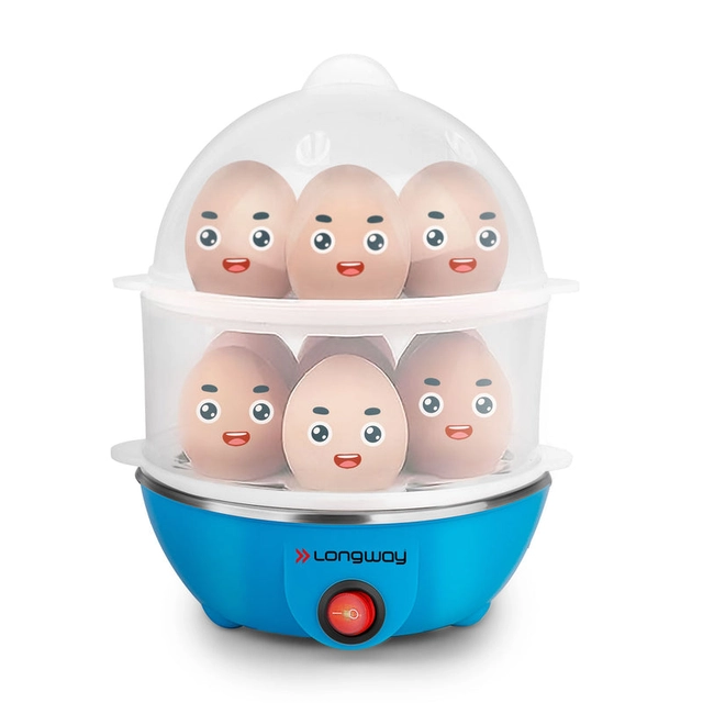 Longway Double Layer Electric Egg Boiler (Blue, 14 Eggs, Pack of 1)