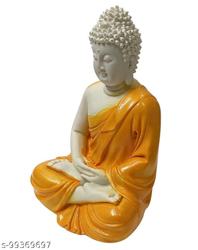 Resin Handicrafted Meditating Buddha Idol (Orange)