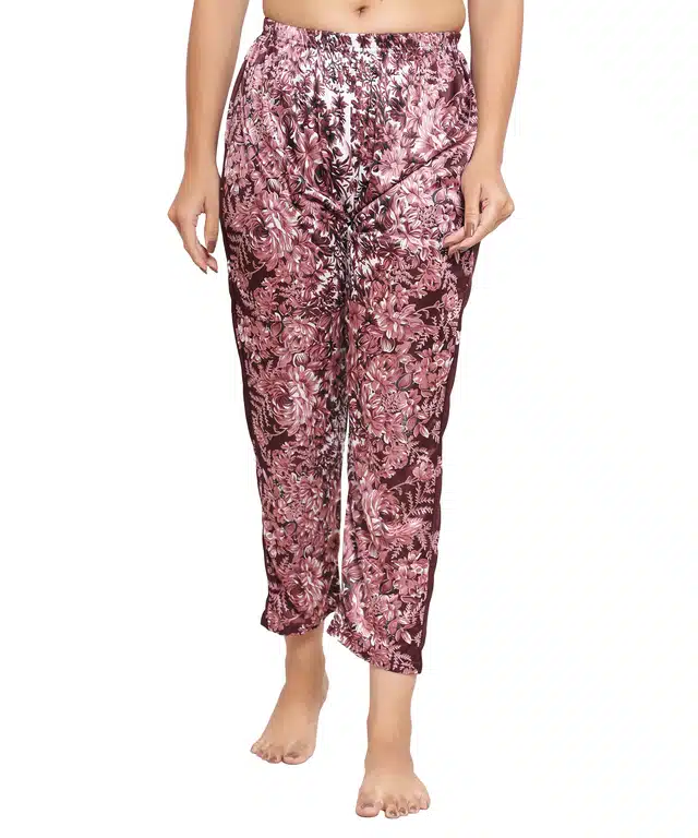 Satin Printed Pyjama for Women (Brown, S)