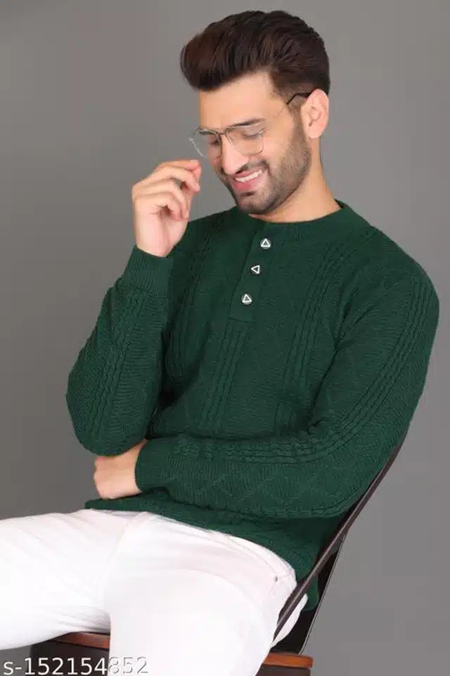 Woolen Sweater for Men (Green, M)