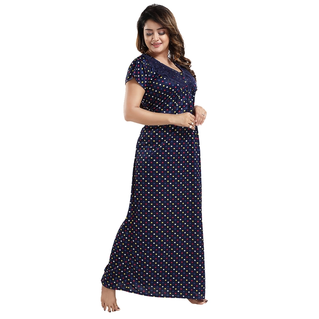 Satin Feeding Nighty for Women (Navy Blue, Free Size)