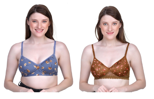 Cotton Blend Printed Padded Bra for Women (Multicolor, 30)