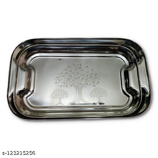 Stainless Steel Serving Tray (Silver, Set of 2)