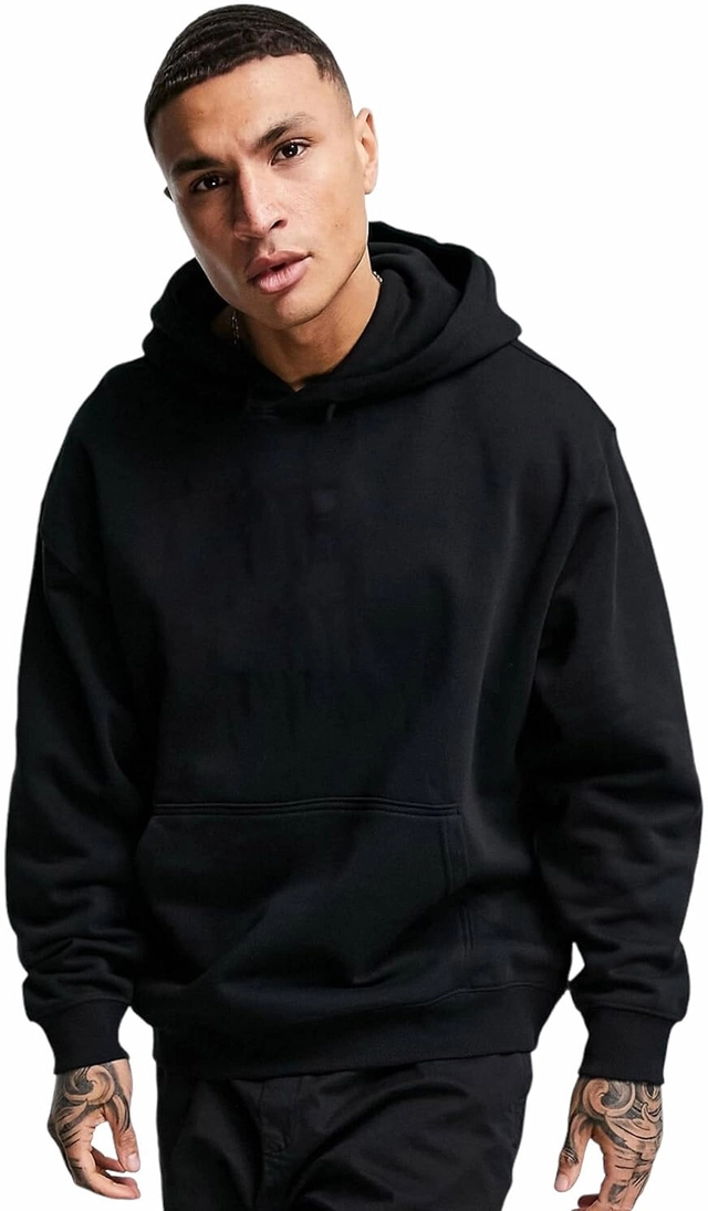 Cotton Blend Solid Hoodie for Men (Black, L)