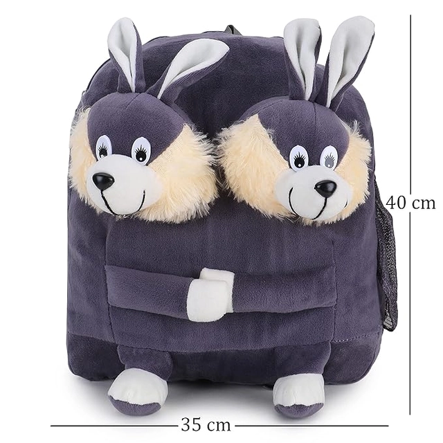 BS Grey Double Face Bunny Bag Soft Material School Bag For Kids Plush Backpack Cartoon Toy | Children's Gifts Boy/Girl/Baby/ Decor School Bag For Kids(Age 2 to 6 Year, Pack of 1)