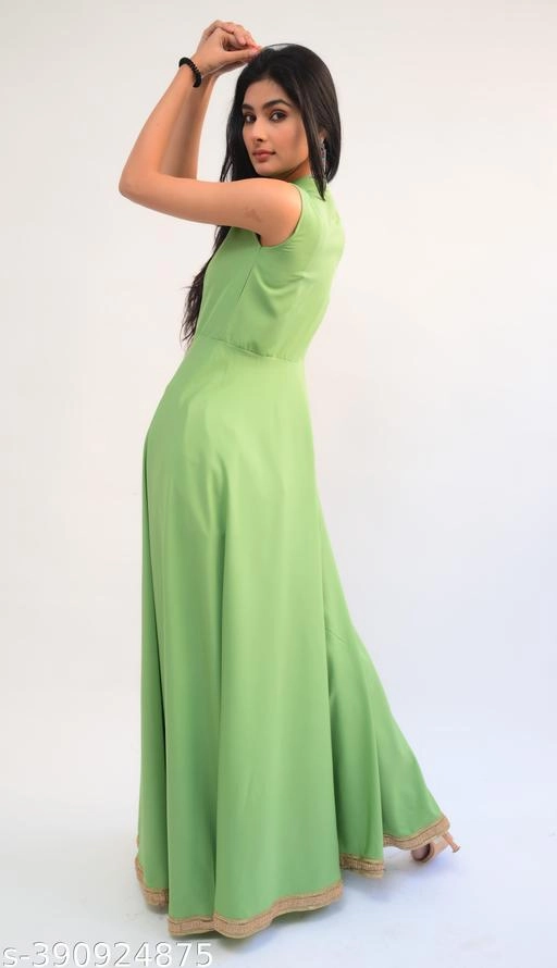 Crepe Solid Gown for Women (Sea Green, XS)