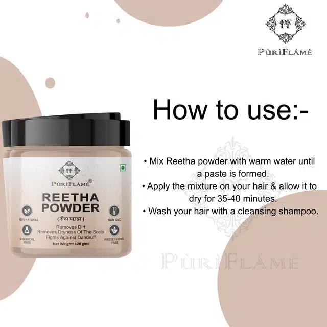 Puriflame Natural Reetha Powder for Skin & Hair (120 g)