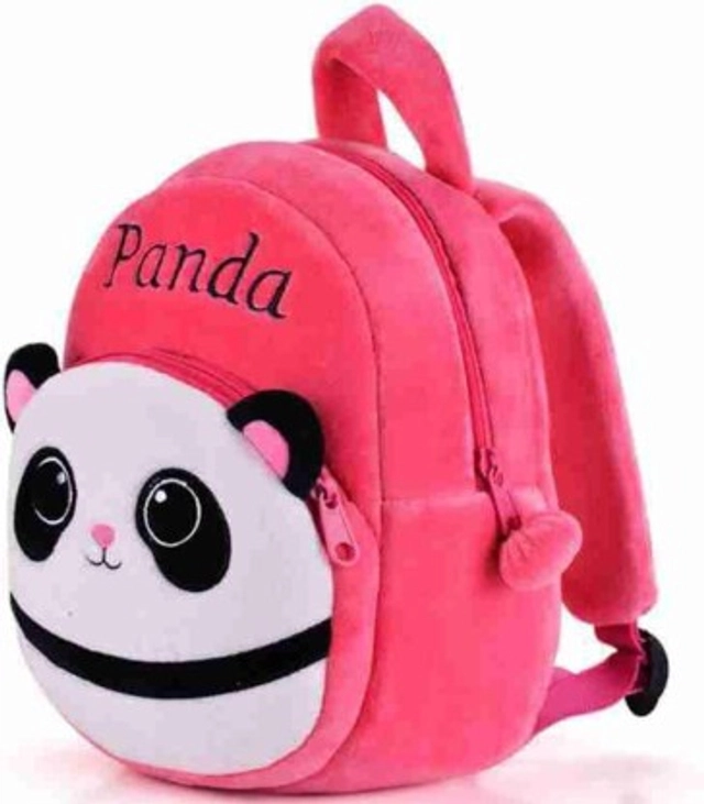 BS New Panda Pink Velvet School Bag for Nursery Kids, Age 2 to 5 School Bag (Pink, 10 L, Pack of 1)