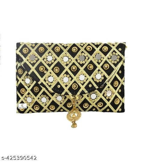 Canvas & Leather Clutch for Women (Black)