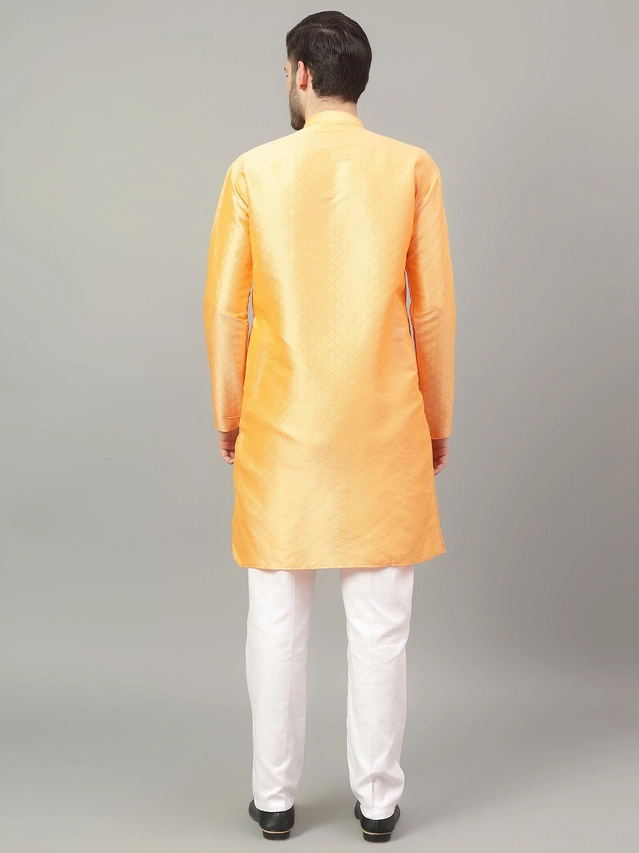 Jacquard Solid Kurta with Pant for Men (Yellow, S)