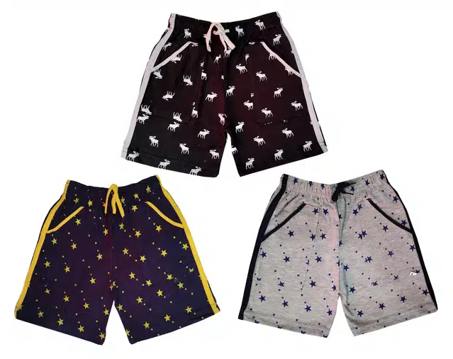 Cotton Blend Printed Shorts for Kids (Pack of 3) (Multicolor, 2-3 Years)