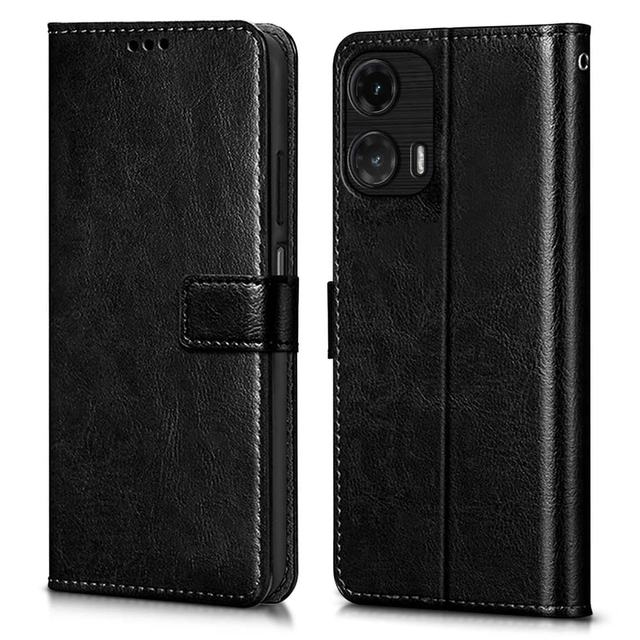 Artificial Leather Mobile Flip Cover for Motorola Moto G35 5G (Black)