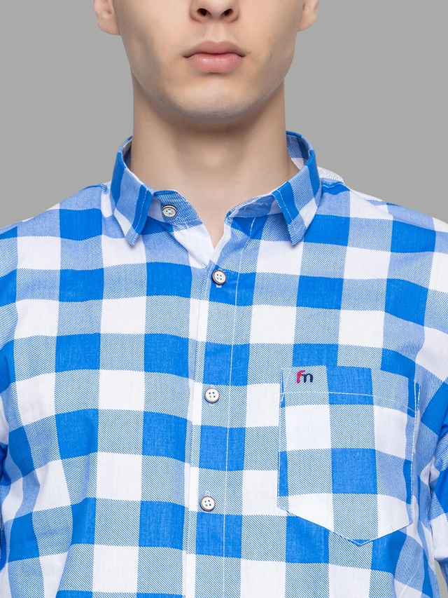 Full Sleeves Checkered Shirt for Men (Sky Blue, M)