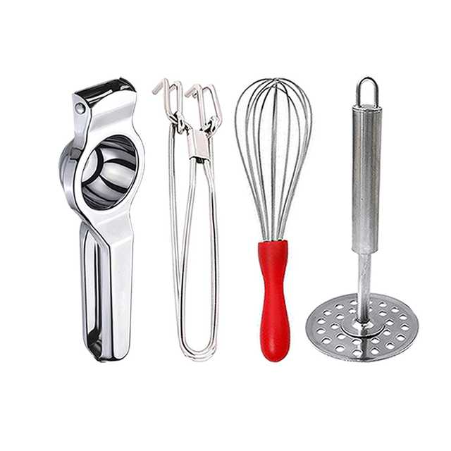 Stainless Steel Lemon Squeezer & Pakkad & Egg Whisk & Potato Masher For Kitchen