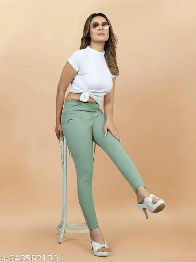 Lycra Jeggings for Women (Sea Green, 38)