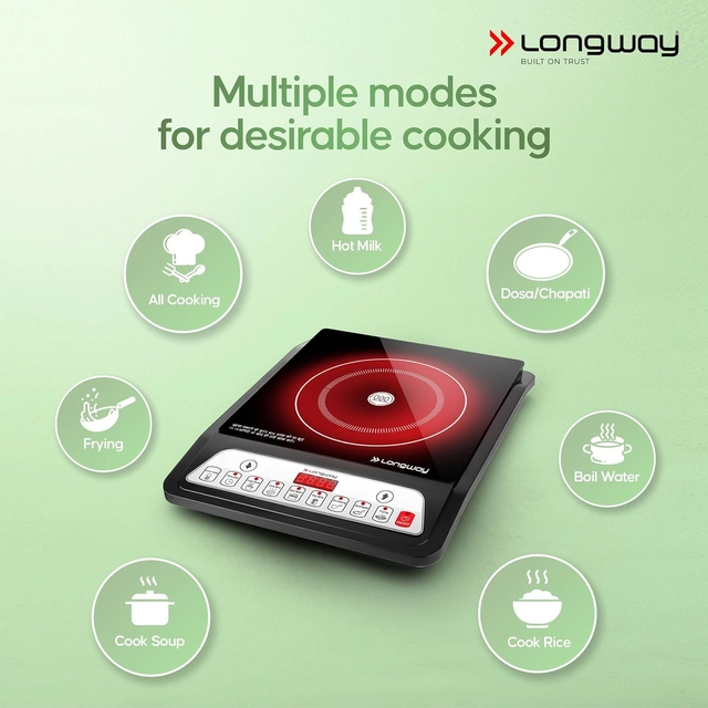 LONGWAY LW-Elite-Plus-ICT-PB -Black-P1 Induction Cooktop (2000 W, Black, Push Button)