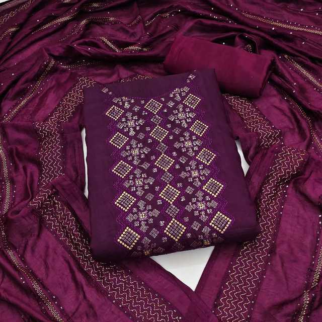 Women's Unstitched Dress Material (Purple) (OCH-284)
