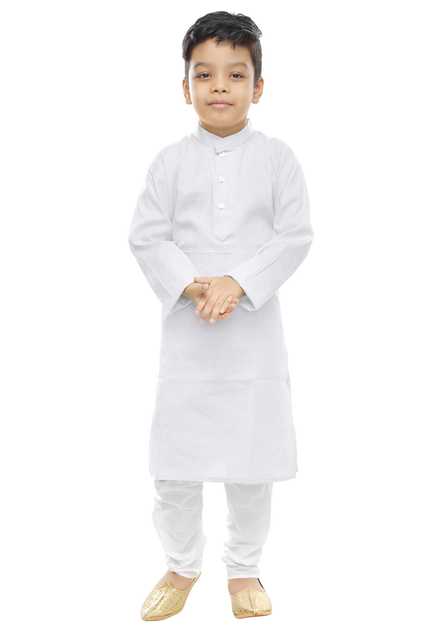 Digimart Cotton Kurta Pyjama Set For Boys (White, 6-7 Years) (S72)