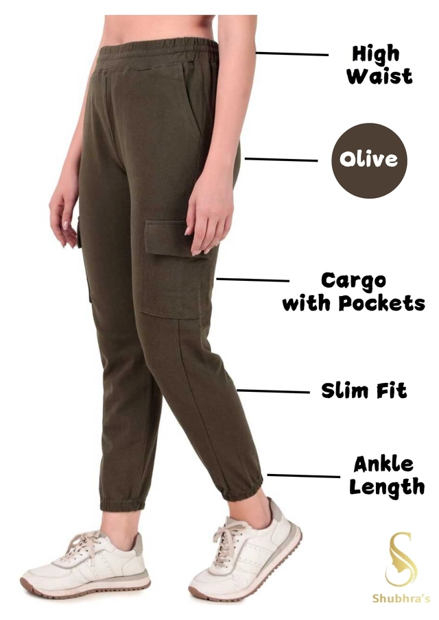 Cotton Blend Slim Fit Cargo for Women (Olive, M)