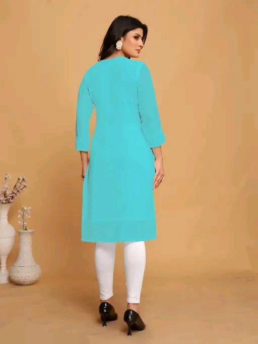 Georgette Chikankari Kurti for Women (Aqua Blue, M)