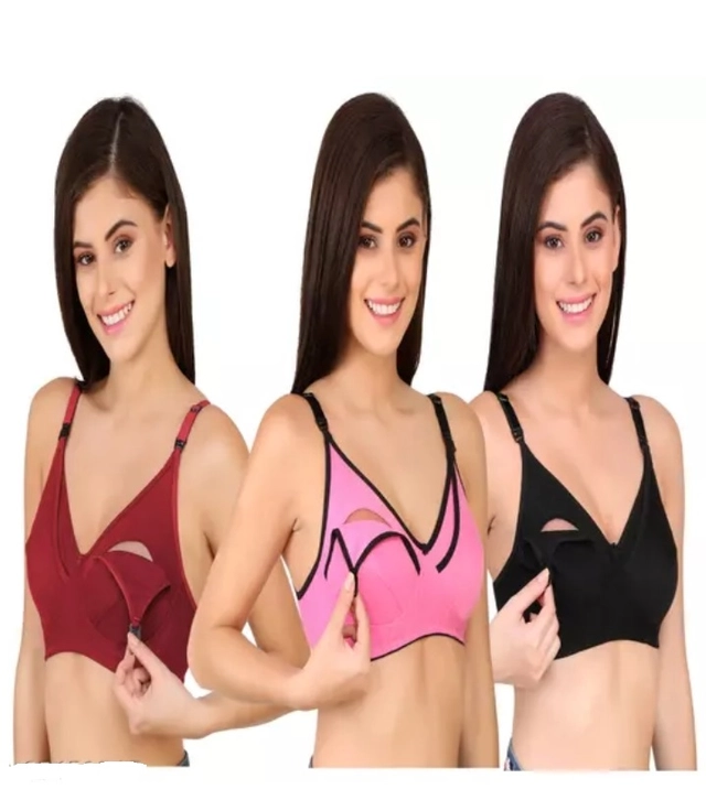 Polycotton Non Padded Bras for Women (Multicolor, 32) (Pack of 3)