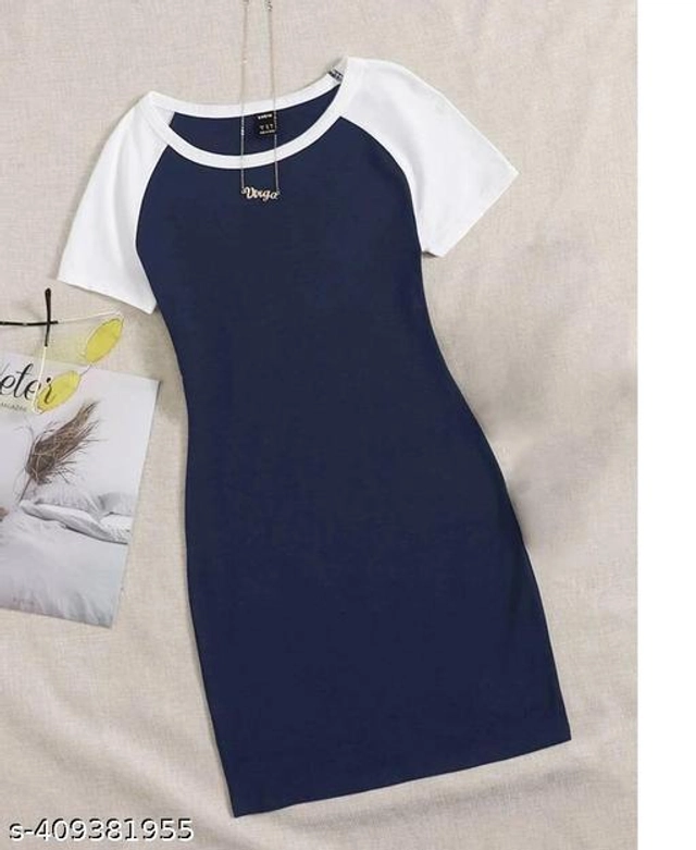 Cotton Blend Dress for Girls (Navy Blue & White, 4-5 Years)