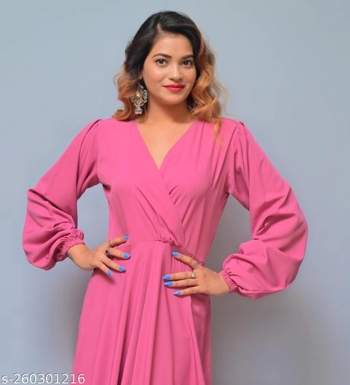 Crepe Solid Gown for Women (Pink, XS)