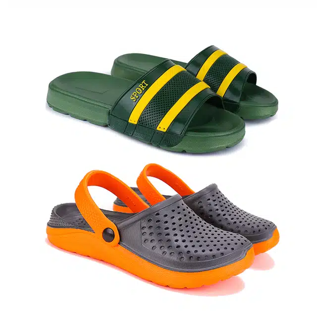 Combo of Sliders & Clogs for Men (Pack of 2) (Multicolor, 9)