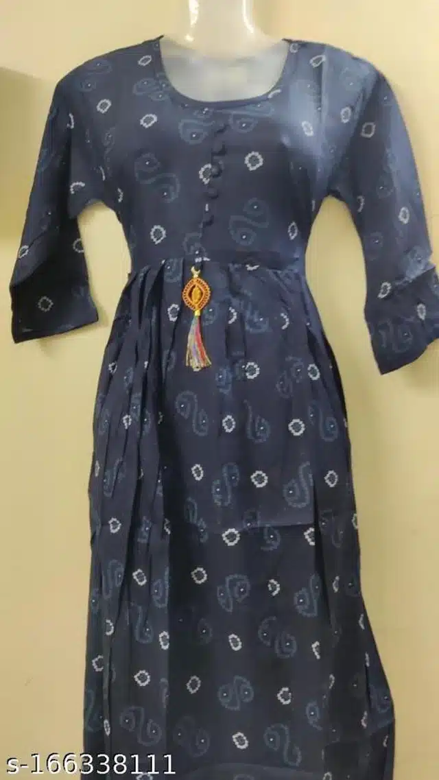 Cotton Printed Gown for Women (Navy Blue, M)