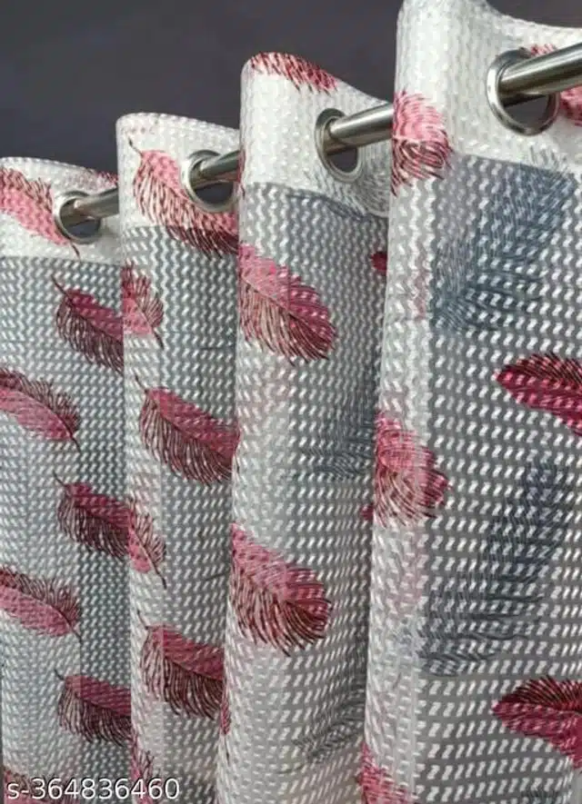 Net Curtains for Door (White & Pink, 7 Feet) (Pack of 2)