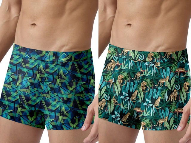 Nylon Printed Trunks for Men (Multicolor, S) (Pack of 2)