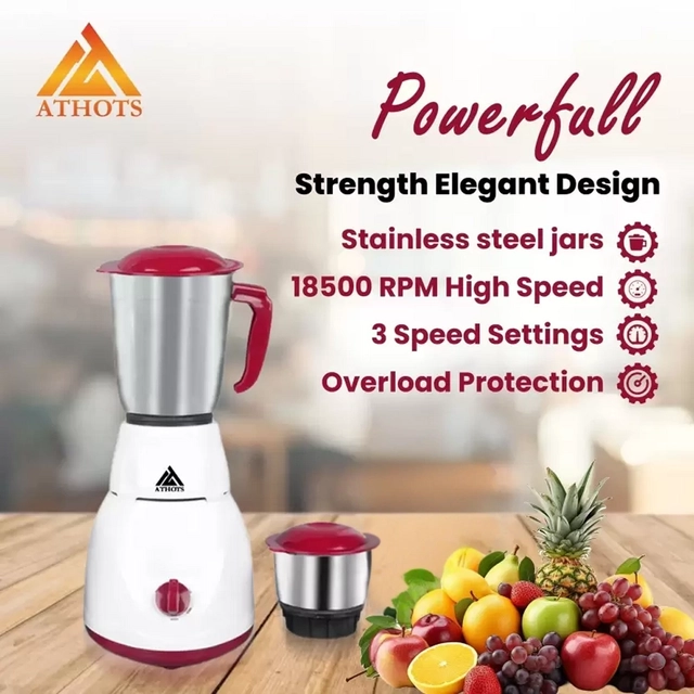 ATHOTS eco Mingle CNC hybrid POWER FULL 550 Juicer Mixer Grinder (2 Jars, White, cheery, Pack of 1)