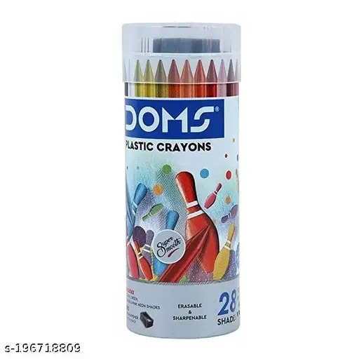 DOMS Plastic Crayon 28 Shades Round Tin (Set of 1, Multicolor)