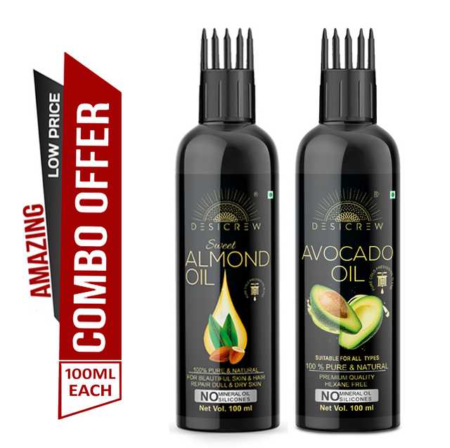 Desi Crew Pure Sweet Almond Oil & Avocado Oil For Skin, Body & Hair Care (Pack Of 2, 100 ml) (KGE-217)