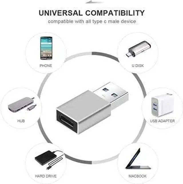 Type C & Micro OTG Male to USB A 3.0 Female Data Transfer & USB-C Female to USB-A Male Adapter (Set of 2) (Black & Silver)