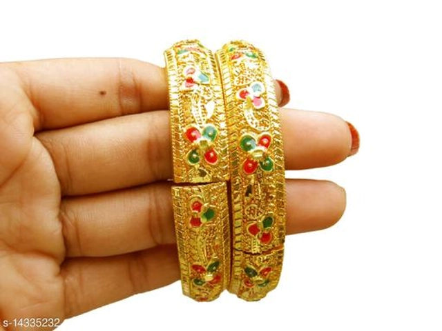 Brass Gold Plated Bangles for Women (Multicolor, 2.4) (Pack of 2)