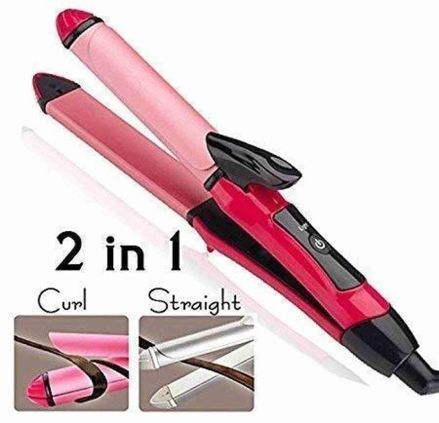 Aluminium 2-in-1 Hair Straightener cum Curler for Women (Pink & Black, 100 W)